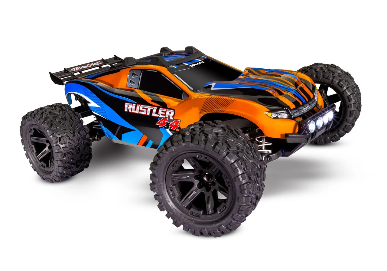 Traxxas Rustler 4X4 Brushed RTR 1/10 4WD Stadium Truck W/TQ 2.4GHz Radio & ID Battery & DC Charger, LED Lighting, Orange