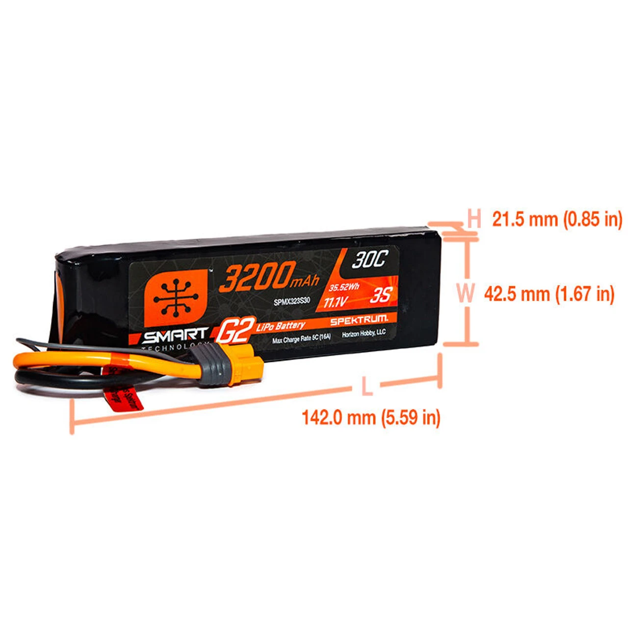 Spektrum 3200mAh 3S 11.1V Smart Battery G2 30C IC3 - Image 2