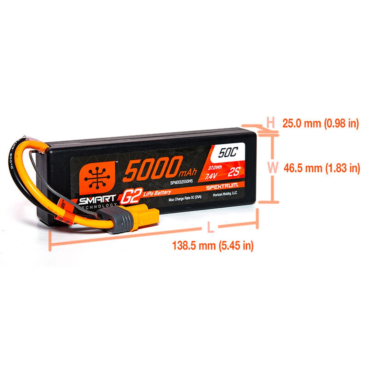 Spektrum 5000mAh 2S 7.4V Smart Battery G2 50C IC5 - Image 2