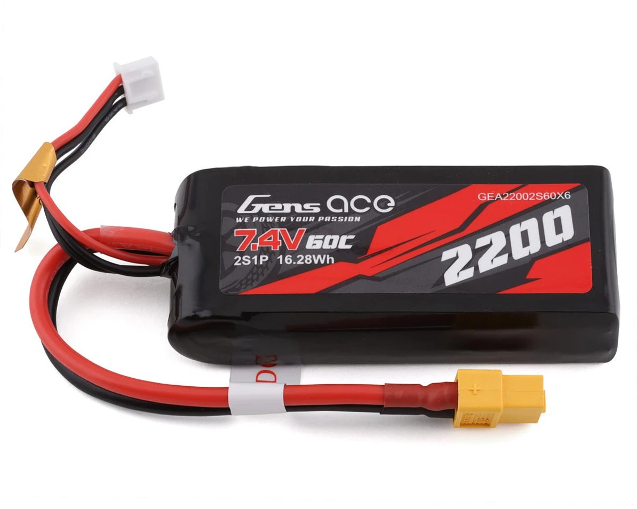 Gens Ace 2s LiPo Battery 60C (7.4V/2200mAh) W/XT-60 Connector